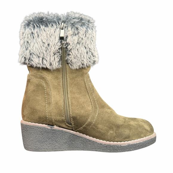 Patrizia by Spring Step Yazzie Olive Green Faux Fur Wedge Boots Size 39 US 8-8.5 - Picture 10 of 15